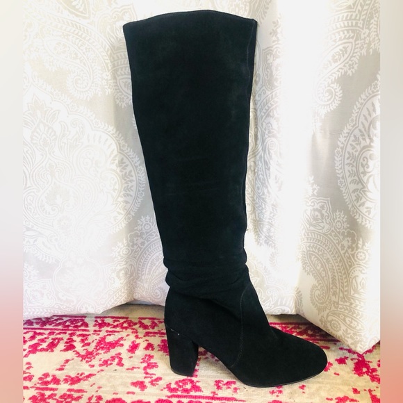 Suede over-the-knee slouch heel boots - Picture 3 of 16